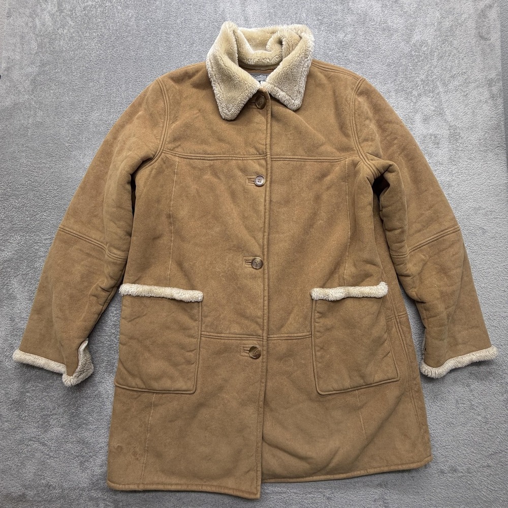 Novelti Coat Juniors Large Brown Faux Shearling Lined Button Pockets Mid Length‎